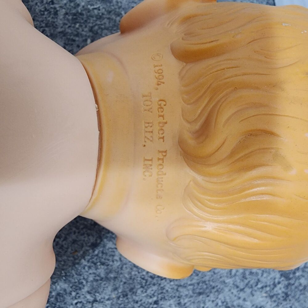 Vintage 1994 Gerber Baby Doll Toy Biz All Vinyl Blonde Ponytail Blue Eyes 15"
